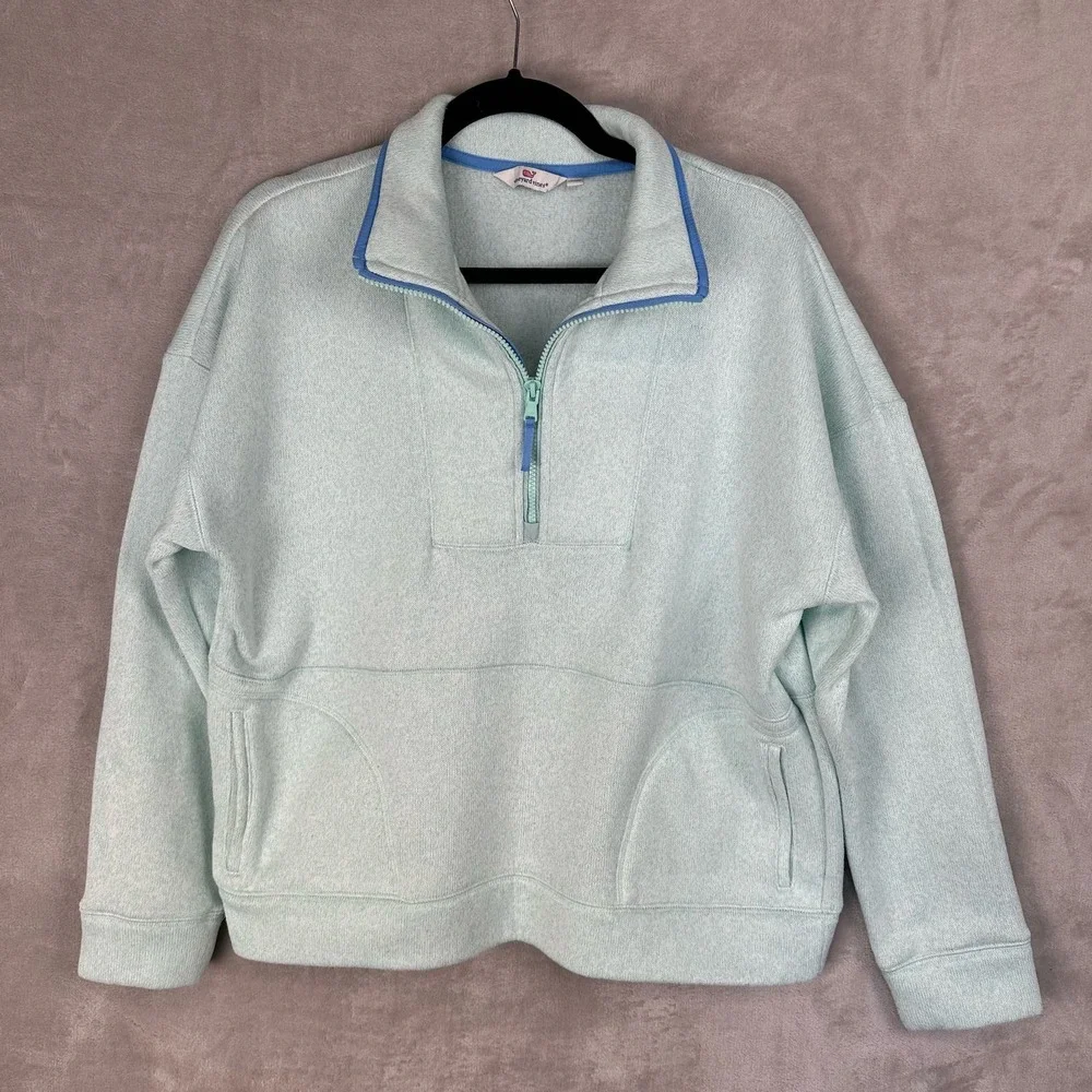 Vineyard Vines Sweater Women Extra Large Green 1/4 Zip Pockets Casual Sweatshirt